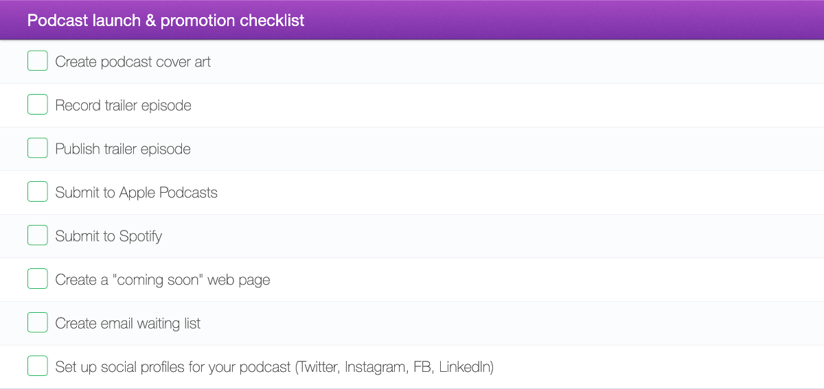 Podcast promotion checklist